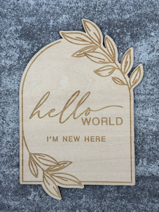 Holztafel "Hello World I'm new here"